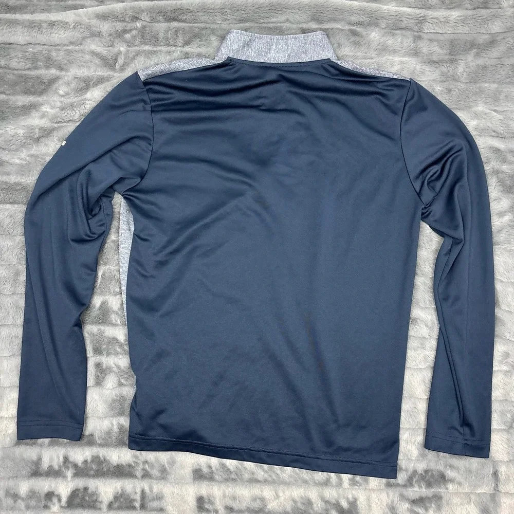 Adidas Mens Quarter Zip Pullover Grey Navy Blue Heathered Performance Top Small